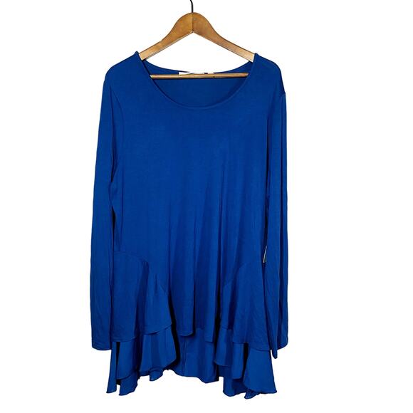 NEW! Cyrus Scoop Neck Tunic Top Jersey Knit Semi Sheer Waist Long Sleeve Blue XL - Picture 1 of 4